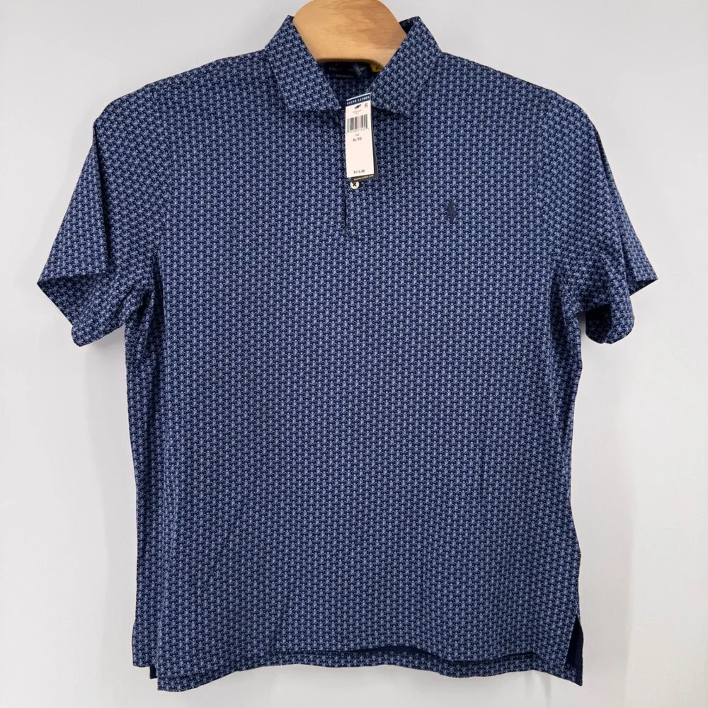 Polo Ralph Lauren Polo Shirt Men XL Navy Blue Performance Crest Shield Pattern